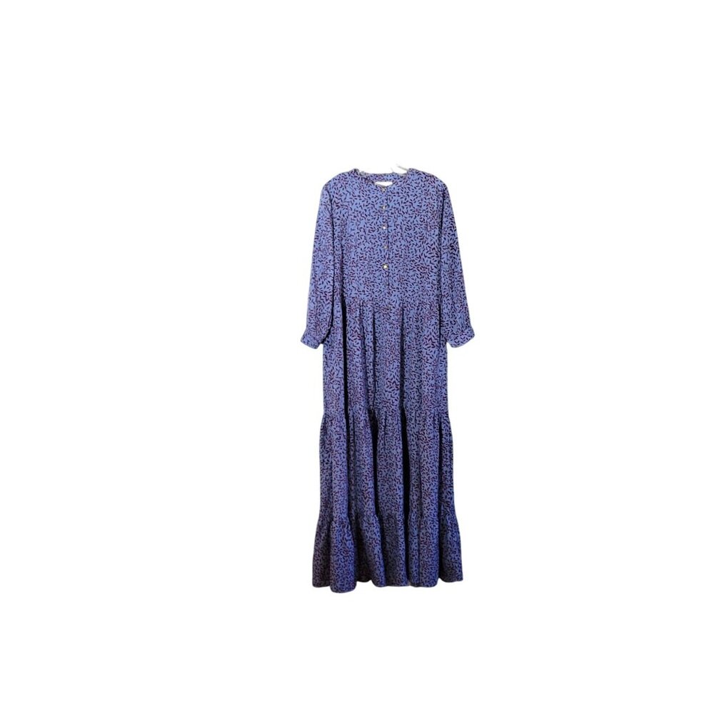 Lolly's Laundry Maxi Dress Women's Size Medium Long Sleeve Button-Front Blue & B